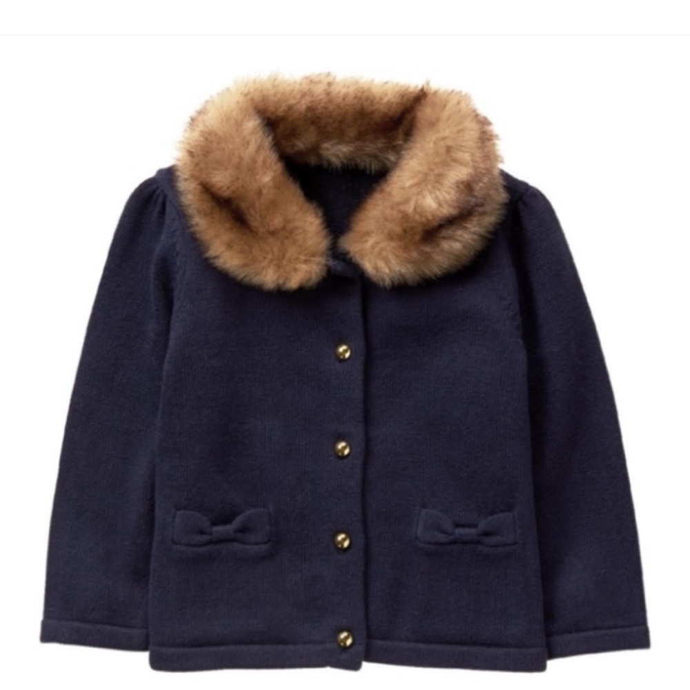Janie and Jack Navy Sweater with Faux Fur Collar size 4